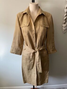 Ralph Lauren 100% Linen Safari Shirt Dress Button Down Belted Size 6 Small